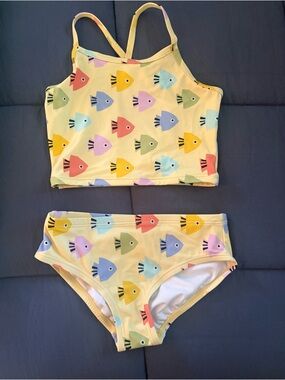 NEW Hanna Andersson Yellow Fish Print Girls Two-Piece Swim Set size 6 120 cm